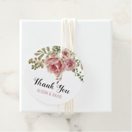 Dusty ro, vattenfärgblommor bröllop Tack Gåvor Etiketter