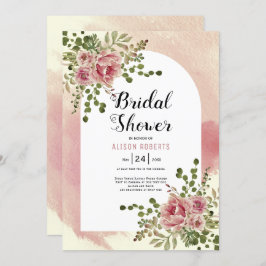 Dusty ro vattenfärgsblommor blommigt möhippa inbjudningar