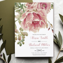 Dusty ro vattenfärgsblommor, typografi bröllop
