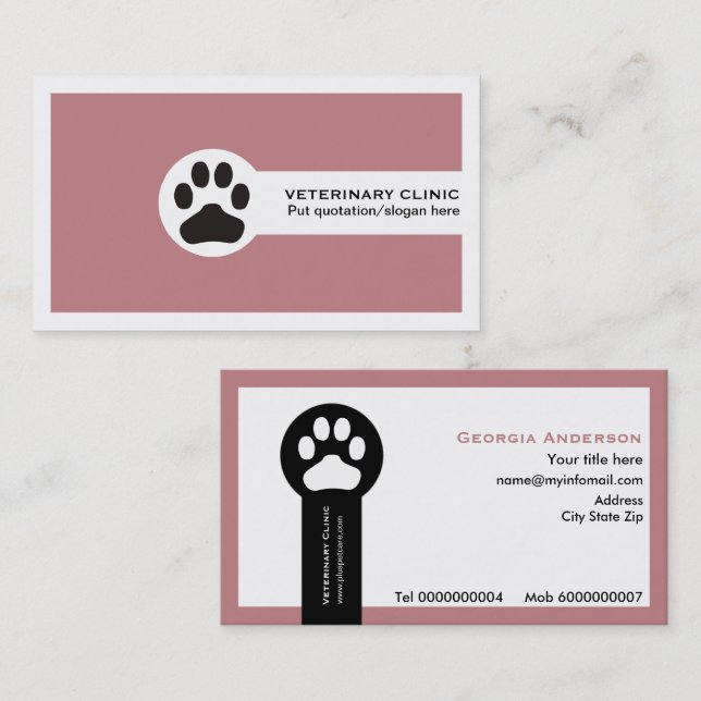 Dusty ro Vet/Veterinary Clinic minimalist Visitkort (Fram/baksida)