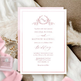 Dusty Ro Watercolor Elegant Monogram Bröllop Inbjudningar