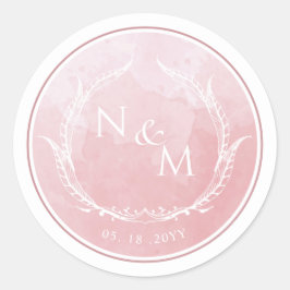 Dusty Ro Watercolor Monogram Kuvert Seal/Favor Runt Klistermärke