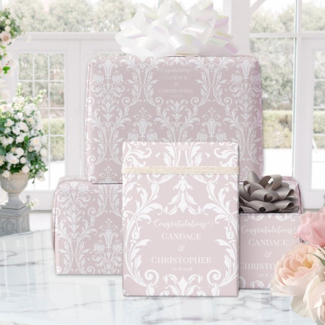 Dusty Ro White Damask Add Namn & Grattiss Presentpapper (Skapare uppladdad)