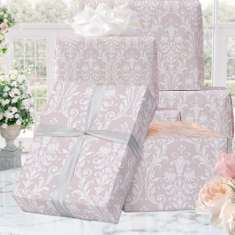 Dusty Ro White Damask Elegant bröllop Presentpapper