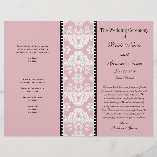 Dusty Ro White Damask Wedding Program (Framsida)