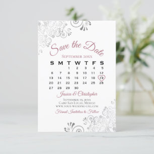 Dusty Ro & White Simple Elegant bröllop Calendar Spara Datumet