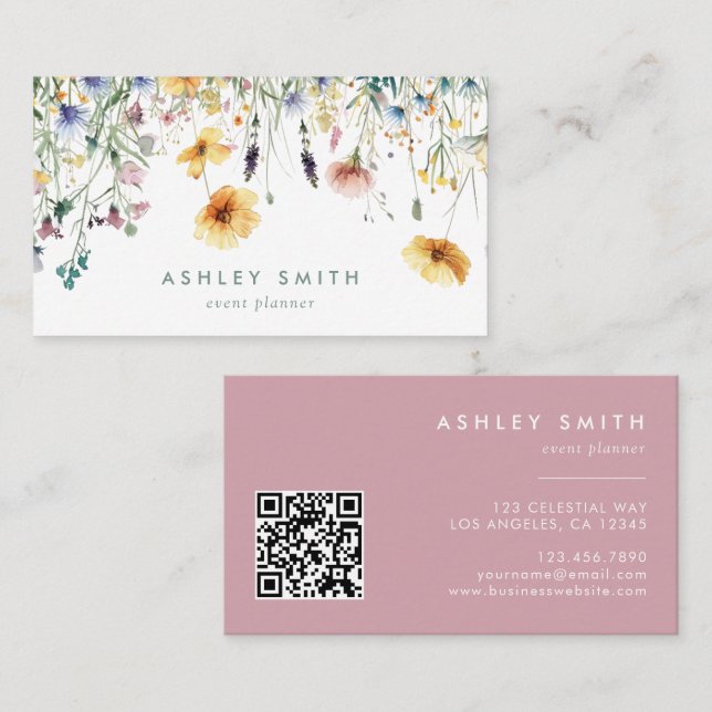 Dusty Ro Wildblomma QR-kod Visitkort (Fram/baksida)