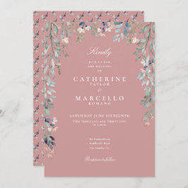 Dusty Ro WildblommBlommigt Greenery Bröllop Inbjudningar
