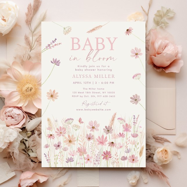 Dusty Ro Wildblommor Baby i Bloom Baby Shower Inbjudningar (Skapare uppladdad)