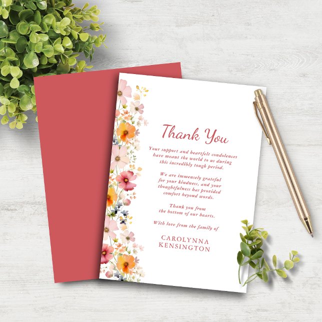 Dusty Ro WildblomSympathy Tack (Dusty Rose Wildflower Sympathy Thank You Note Card)