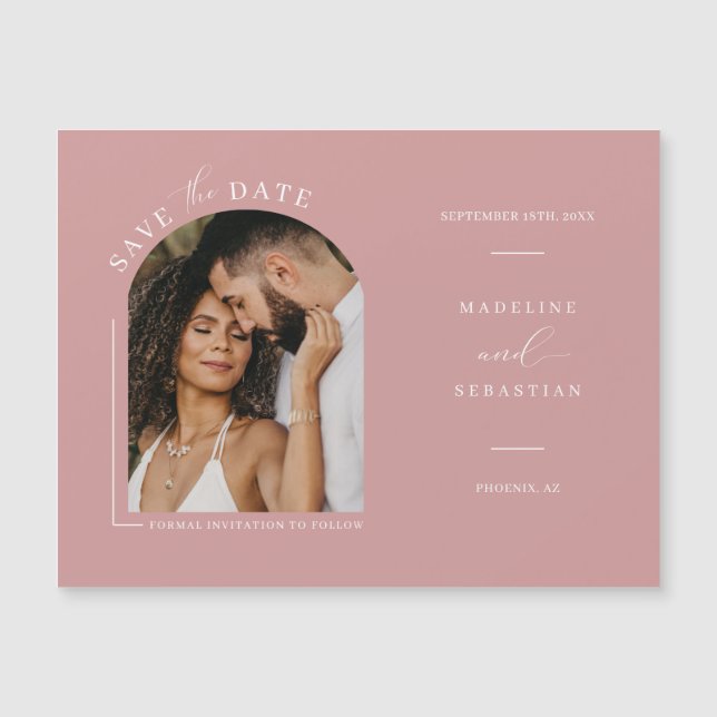 Dusty Rosa Arch Photo Save Date Magnetic Card (Framsida)