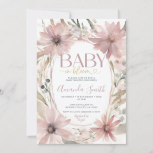 Dusty Rosa Baby i Bloom Flowers Girl Baby Shower Inbjudningar