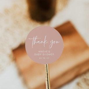 Dusty Rosa Baby Shower Round Sticker Modern Girl Runt Klistermärke