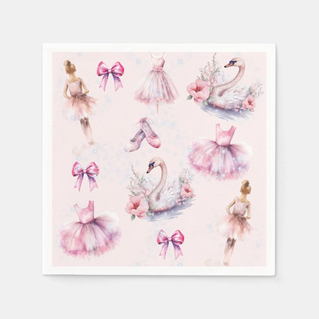 Dusty Rosa Ballerina Birthday med Glitter Pappersservett (Framsidan)