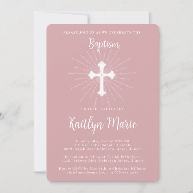 Dusty Rosa Baptism för dotter med Kor Inbjudningar (Framsida)