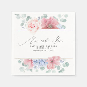 Dusty Rosa Blåa blommor Elegant Botanical & Mrs. Pappersservett