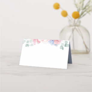 Dusty Rosa Blåa blommor Elegant Romantic Bröllop Placeringskort