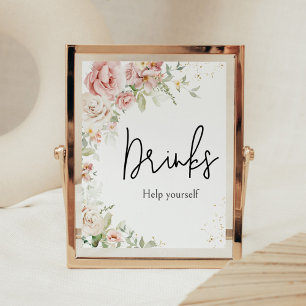Dusty Rosa Blommig Bebis Badrums Drycker Poster