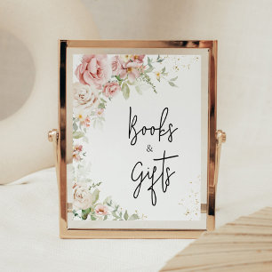 Dusty Rosa Blommigt Baby Shower Bokar och presente Poster
