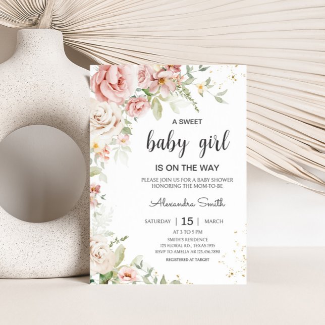 Dusty Rosa Blommigt Baby Shower Inbjudningar (Dusty Pink Greenery Floral Baby Shower)