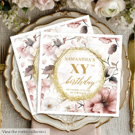Dusty Rosa Blommigt Boho 80 Birthday Napkins Anpas Pappersservett