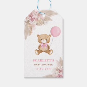 Dusty Rosa Blommigt Boho Nalle Flicka Party Presentetikett