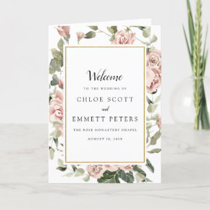 Dusty Rosa Blommigt Bröllop Booklet Program
