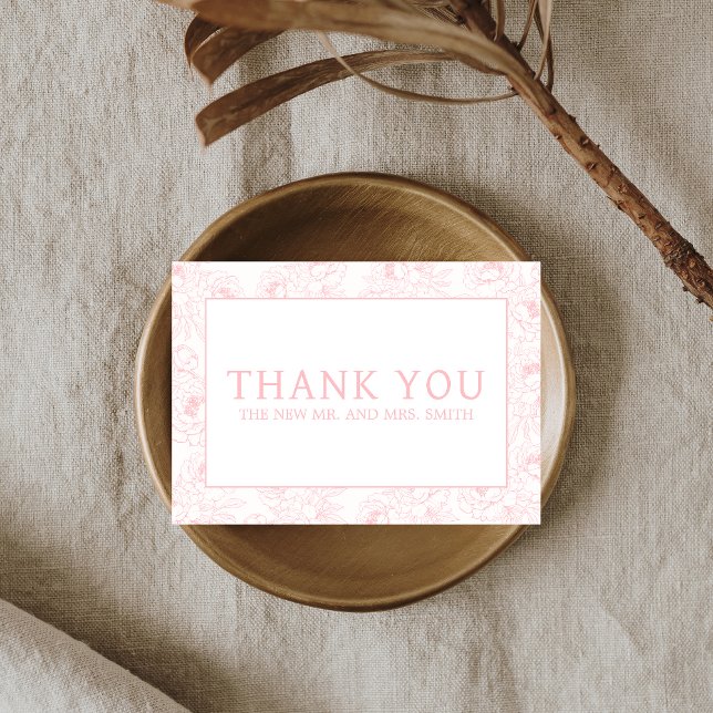 Dusty Rosa Blommigt Bröllop Tack Kort (Dusty Pink Minimalist Floral Wedding Thank you Card)