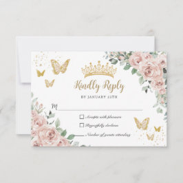 Dusty Rosa Blommigt Butterflies Guld Quinceañera OSA Kort