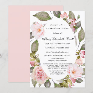 Dusty  Rosa Blommigt Firande of Life Invita Inbjudningar