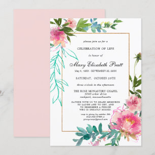 Dusty  Rosa Blommigt Firande of Life Invita Inbjudningar
