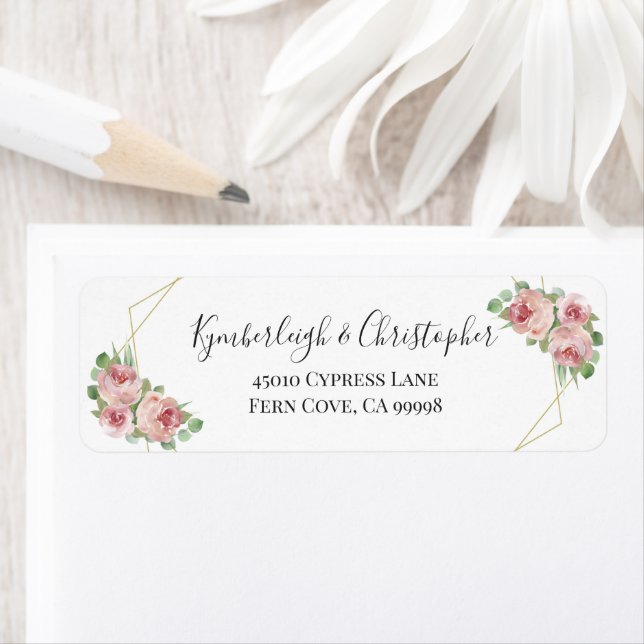 Dusty Rosa Blommigt Geometric Bröllop Returadress Returadress Etikett (Insitu)