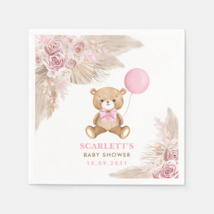 Dusty Rosa Blommigt Girl Boho Nalle Baby Pappersservett