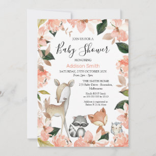 Dusty Rosa Blommigt Girls Woodland Baby Shower Inv Inbjudningar