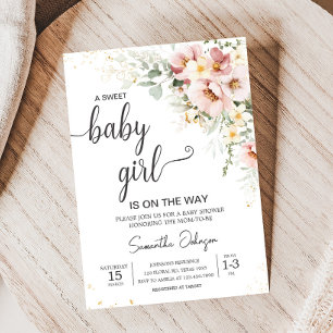 Dusty Rosa Blommigt Greenery Baby Shower Inbjudningar