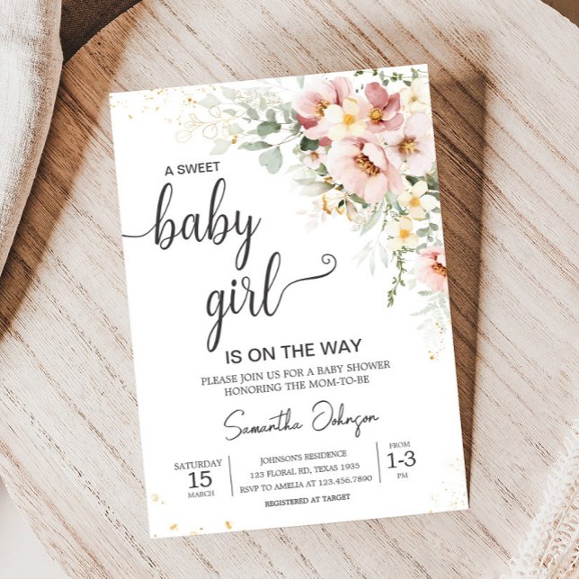 Dusty Rosa Blommigt Greenery Baby Shower Inbjudningar (Dusty Pink Floral Greenery Baby Shower Invitation
)
