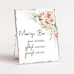 Dusty Rosa Blommigt Greenery Baby Shower Mamma Osa Poster