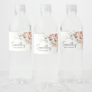 Dusty Rosa Blommigt Greenery Baby Shower Vattenflaskor Etikett