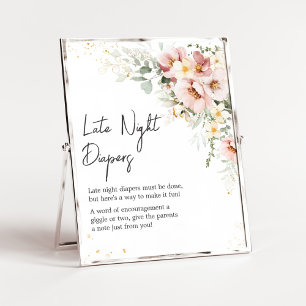 Dusty Rosa Blommigt Greenery Late Night Diaper Poster