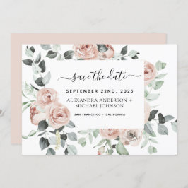 Dusty Rosa Blommigt Greenery Spara datum Inbjudningar