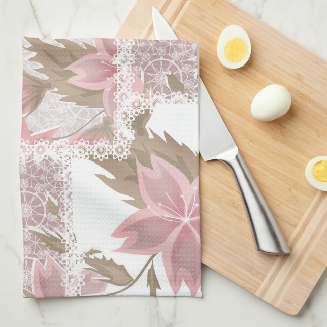 Dusty Rosa Blommigt Patchwork Kitchen Towel Kökshandduk (Vikt i Fjärdedel)