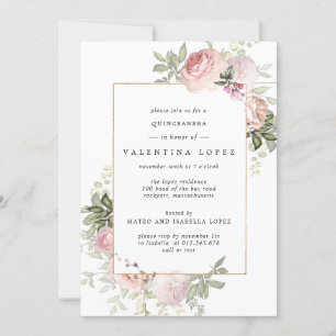 Dusty Rosa Blommigt Quinceanera-inbjudan Inbjudningar