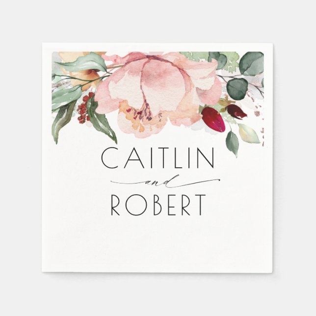 Dusty Rosa Blommigt Rustic Fall Pappersservett (Framsidan)