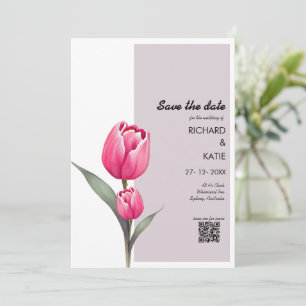 Dusty rosa Blommigt snyggt Qr-kod spara datum Inbjudningar