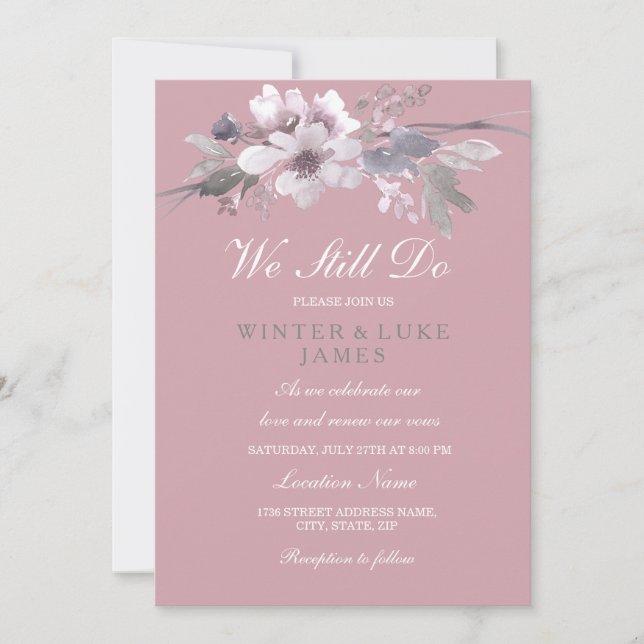 Dusty Rosa Blommigt Vow Renewal-årsdagen Inbjudan (Framsida)