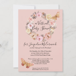 Dusty Rosa Blommigt Wand Butterfly Virtuell Showe Inbjudningar