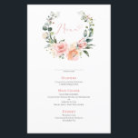 Dusty Rosa Blommigt Wandan Bröllop Menu<br><div class="desc">Skapa perfektens mottagningsinställning! Vi älskar det här trendiget 5, 5" x 8, 5" bröllop-menyn! Den är enkel, elegant och åh-så-söt och har en söt peachy damsty rosa vattenfärgsutandningsplan. Det är personlig i elegantens typografi och accentuerad med handskriven kalligrafi. Visa sviten här: https://www.zazzle.com/collections/peach_pink_floral_eucalyptus_wreath_wedding-119912292411919869 Kontakta designern för matchande produkter för att fylla...</div>