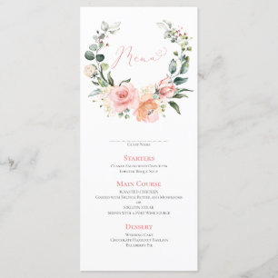 Dusty Rosa Blommigt Wandan Bröllop Menu Meny