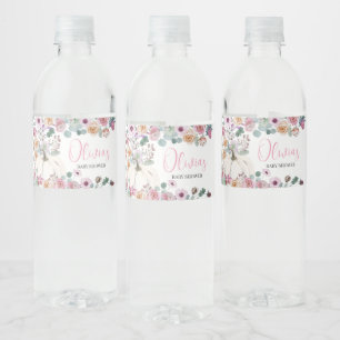 Dusty Rosa Blommigt White Pumpkin Baby Shower Vattenflaskor Etikett