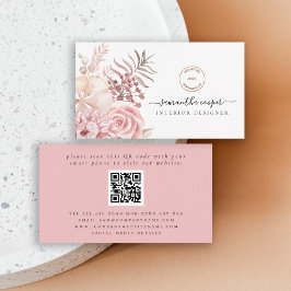 Dusty Rosa Blommigts QR Code Logotyp Insida Design Visitkort